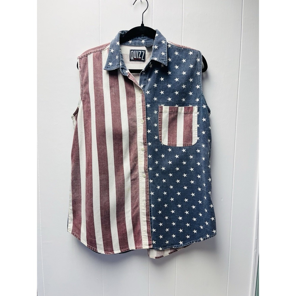 Quizz New York L USA Flag Stars Stripes Shirt July 4th